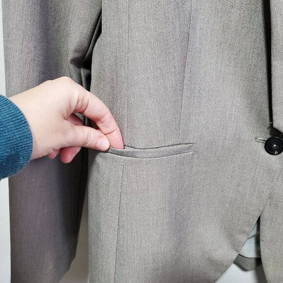 RW & CO. RW&CO. One Button Fitted Blazer Suiting Stretch Lined Tan Grey Women 10 - Picture 6 of 16